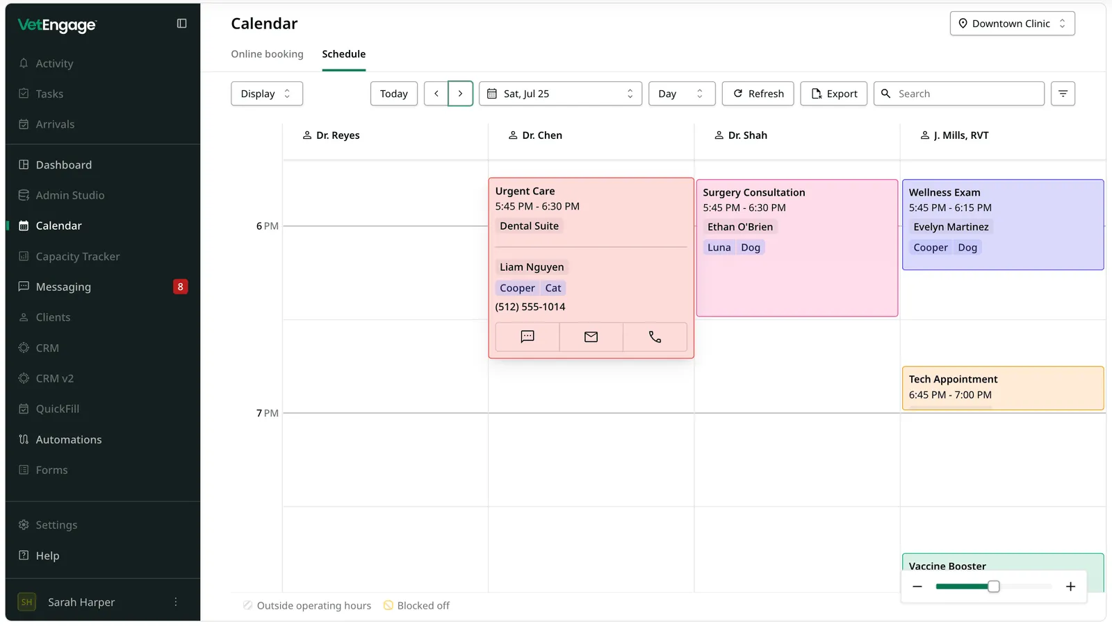 VetEngage scheduling calendar