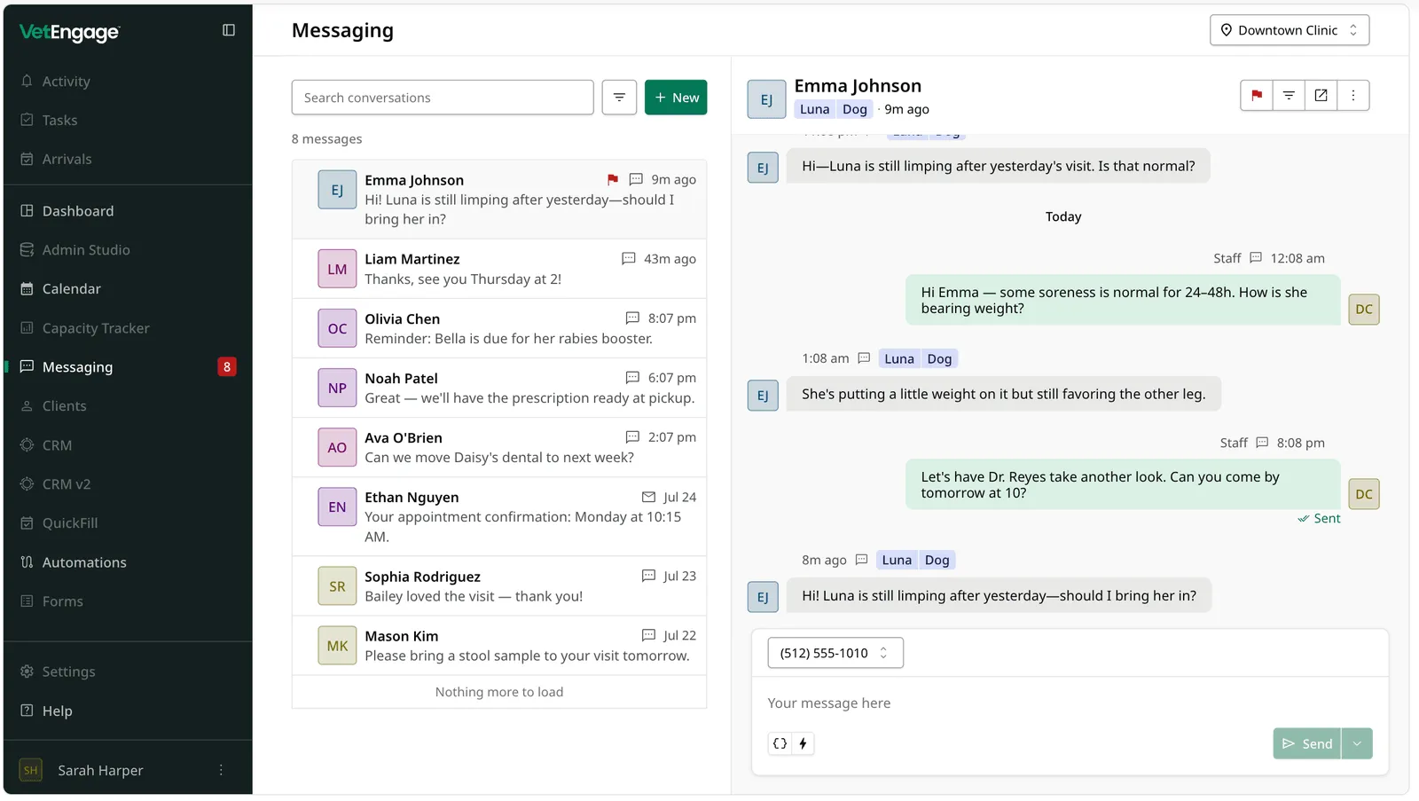 VetEngage client messaging