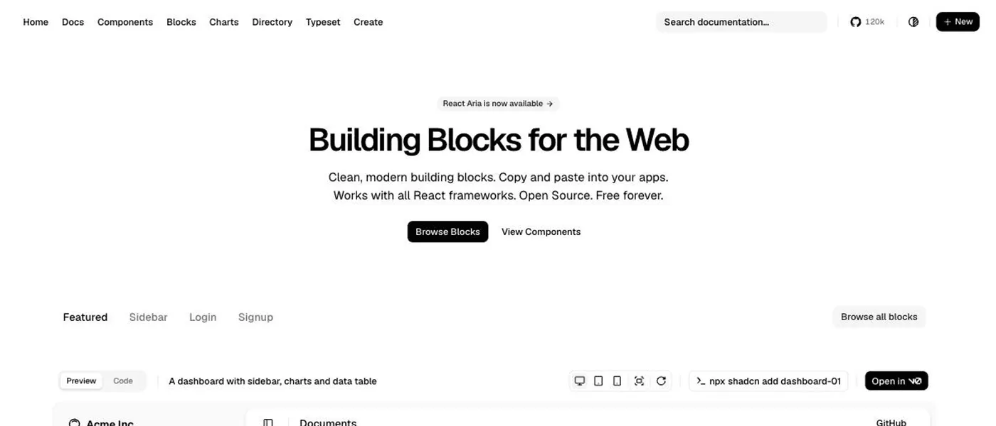 shadcn/ui component blocks, the foundation of the design system