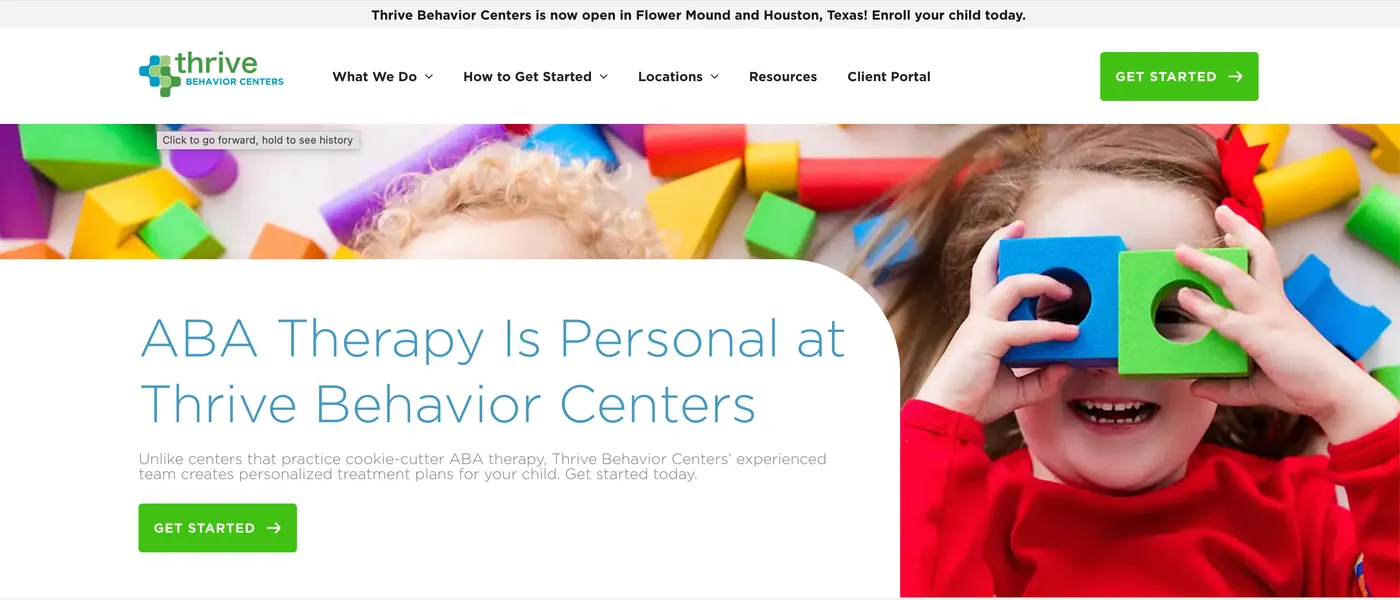 Thrive Behavior Centers website